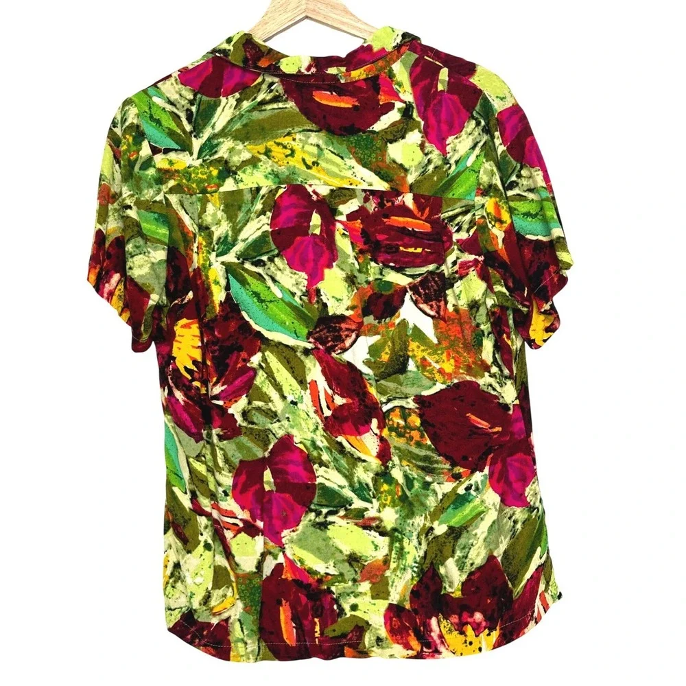 Vintage Jams World Anthurium Floral Rayon Button Down Shirt XS Tropical Hawaiian